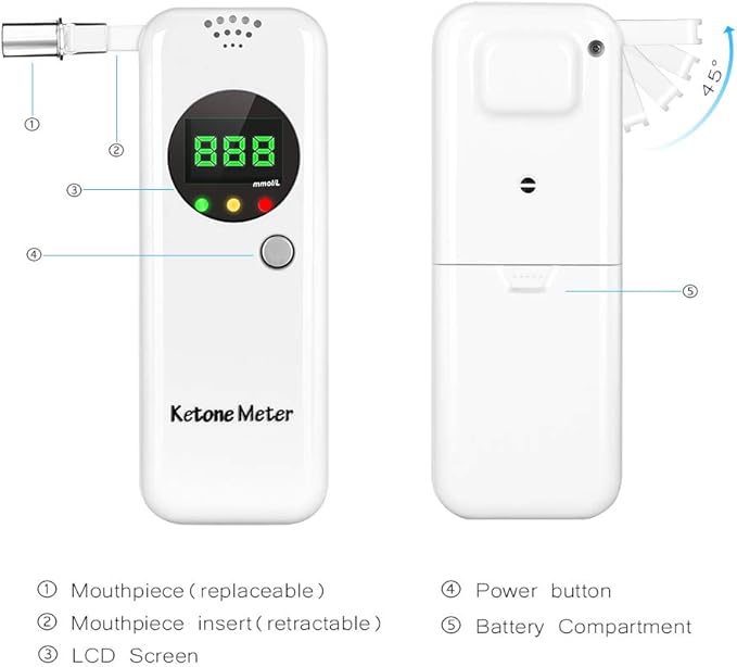 Ketosis Breath Meter, Accurate Digital Keto Breath Analyzer for Ketosis Tracking with 10pc Mouthpieces(mmol/L)