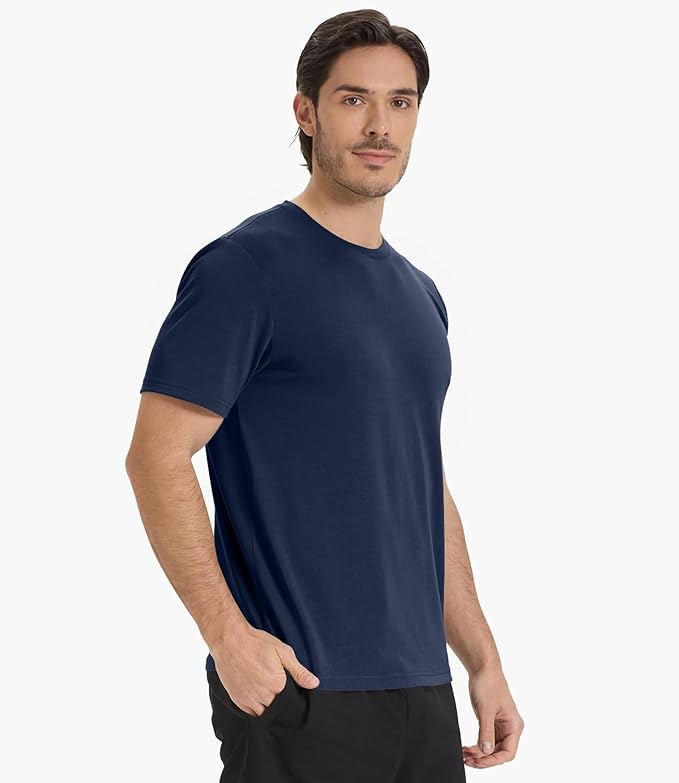 BAMBOO COOL Men's Crewneck T-Shirts Short Sleeve Heavy Weight Tees Athletic Casual Basic T Shirt