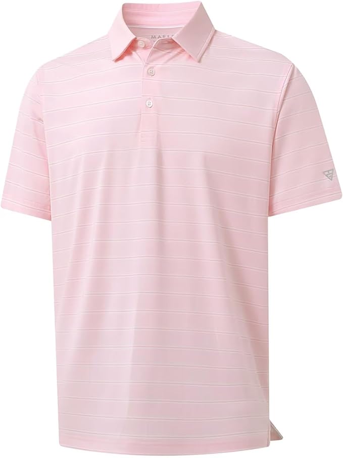 M MAELREG Golf Shirts for Men Moisture Wicking Striped Polo Performance Dry Fit Business Sports Mens Polo Shirts Short Sleeve