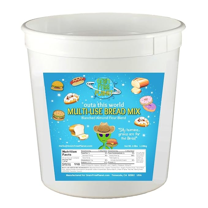 Grain Free Planet's Multi-Use Bread Mix | Clean Keto, Gluten Free, 100% Grain Free | Free from Sugar, Dairy, Lectins, Yeast and Soy | Low Carb Baking Mix | Diabetic, Atkins, and Weight Watchers Friendly | 2.5lb Tub