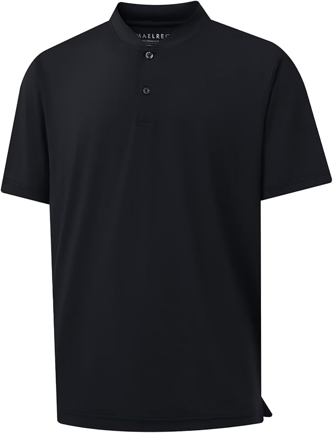 M MAELREG Collarless Golf Shirts for Men Dry Fit Moisture Wicking Performance Solid Casual Mens Henley Shirts Short Sleeve