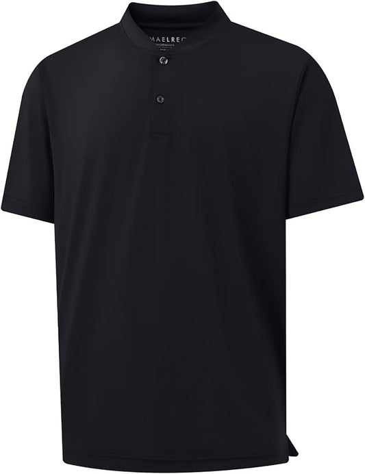 M MAELREG Collarless Golf Shirts for Men Dry Fit Moisture Wicking Performance Solid Casual Mens Henley Shirts Short Sleeve