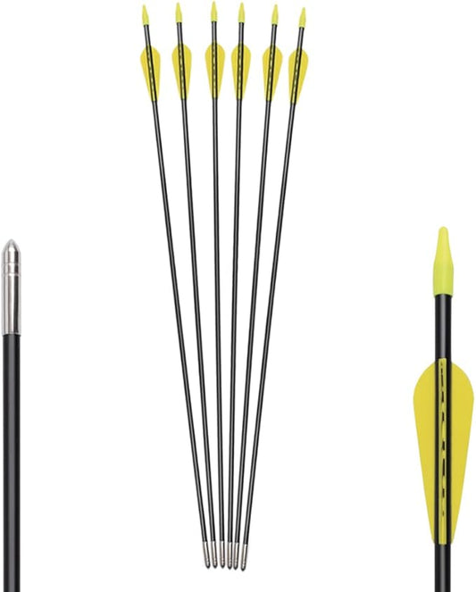 6875 Fiberglass Arrows Archery 24/26/28/30Inch Target Shooting Safetyglass Recurve Bows Suitable for Youth Children Woman Beginner (tigerspot Yellow Vanes)