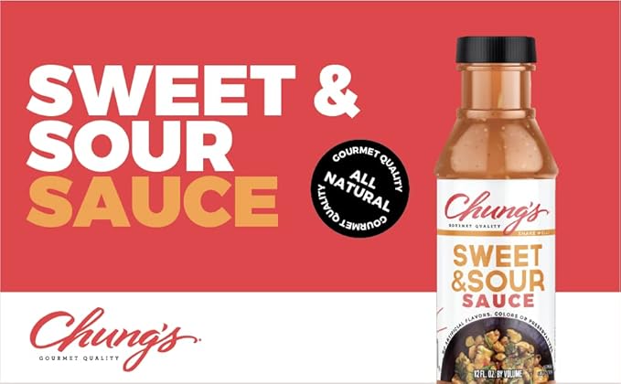 Chung's Sweet and Sour Sauce for Egg Rolls & Asian Appetizers | Low Sodium - Low Fat - Gluten-Free | Dipping & Marinade Sauce | Made in the USA, 12 FL. Oz (Pack of 2)