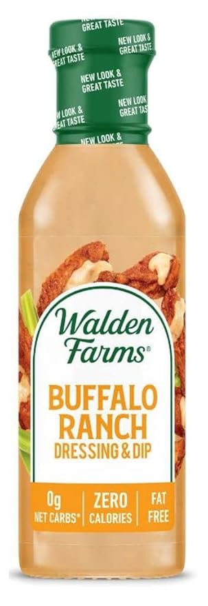 Walden Farms Buffalo Ranch Dressing & Dip – Calorie-Free, Gluten-Free, Low Carb, Keto-Friendly, Sugar-Free, Fat-Free, Dairy-Free Spicy Buffalo Ranch Flavor – 12 oz Bottle