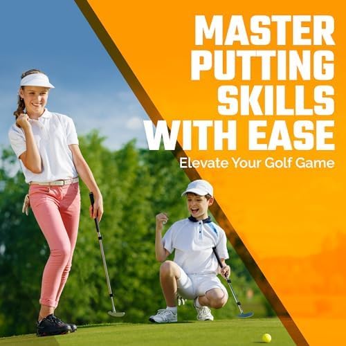 Kids Putter Set with Extendable Shaft – Adjustable Mini Golf Putter for Junior Golfers – Left & Right-Handed Training Club – Includes 3 Balls – Silver, 17"-35"