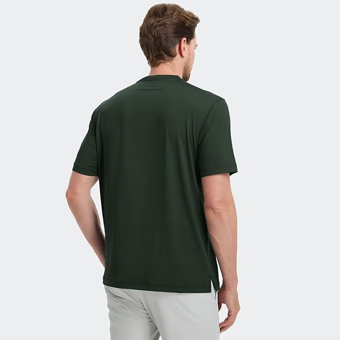 M MAELREG Collarless Golf Shirts for Men Dry Fit Moisture Wicking Performance Solid Casual Mens Henley Shirts Short Sleeve