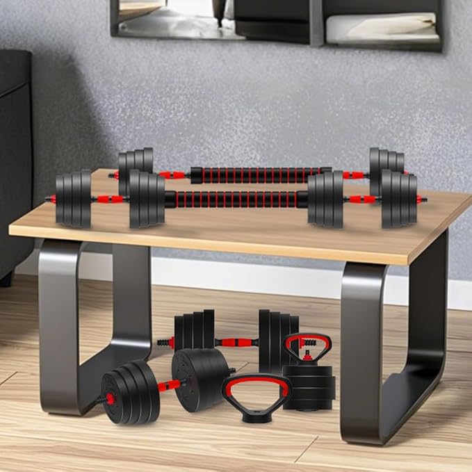 Adjustable Dumbbell Set 25/45/75/90LB, Changeable Dumbbell Set with Connecting Rod 4 in1 Dumbbells Set Used as Barbell, Kettlebells, Push up Bar, Fitness Exercises for Home Gym Suitable Men/Women