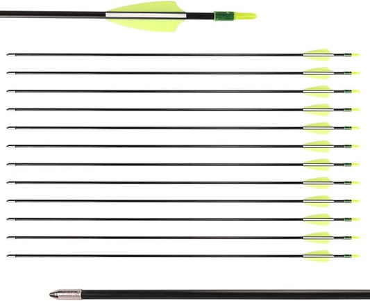 LWANO 28" Fiberglass Arrows - Archery Practice Target Arrows with Blunt Tips Durable Shaft for Youth Kids Children Beginners on Recurve&Long Bows(Pack of 12)