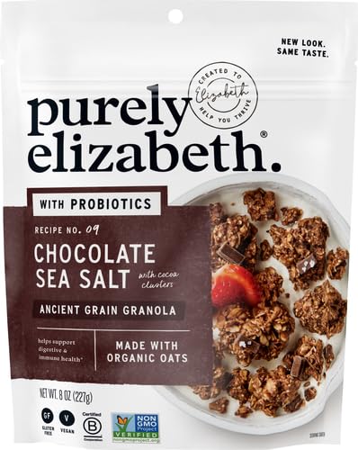 Purely Elizabeth, Chocolate Sea Salt, Ancient Grain Granola with Probiotics, Gluten-Free, Non-GMO (8oz Bag)