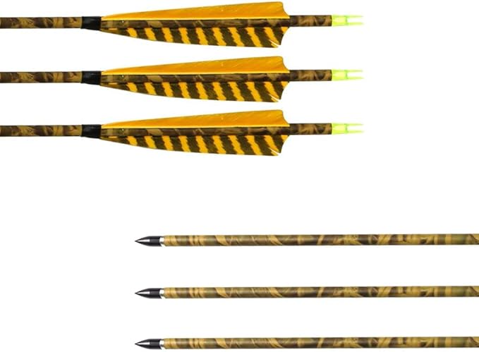 31Inch Carbon Arrow, Practice Hunting Arrows, Camo Turkey Feather Fletching, Arrows for Compound & Recurve Bow with Removable Tips Adjustable Nocks