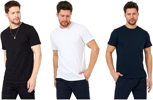 Men's Short Sleeve Crewneck T-Shirt 100% Cotton - Classic Colors - Breathable Mesh Fabric - Ideal for Sports & Everyday Wear