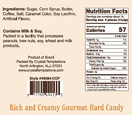 Candy Shop Coffee Candy, Dark Coffee Candy, Rich and Creamy Gourmet Hard Candy, Authentic Brazilian Coffee Flavor, Individually Wrapped, Resealable Bag (Coffee, 7 Oz)