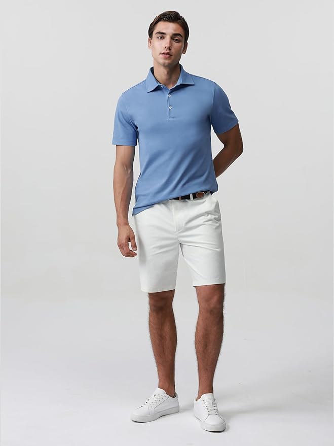 BCI Cotton Blend Pique Polo Shirts for Men Short Sleeve Tops Comfort Split Hem with 3-Color Tape