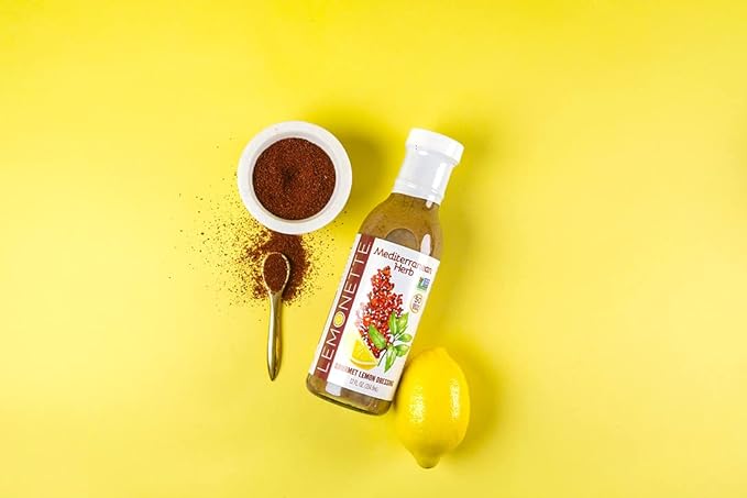 LEMONETTE Sugar Free, Low Cal, Low Fat Salad Dressing: Mediterranean Herb with Sumac- 1 Gourmet 12oz bottle - Gluten Free, Vinegar Free, Soy Free, Canola Free, Vegan Certified