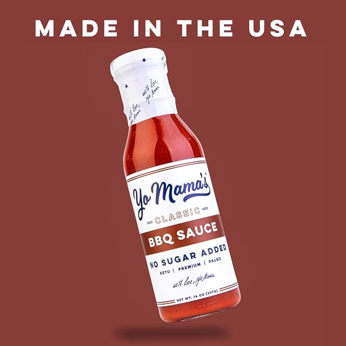 Yo Mama's Foods Keto Barbecue BBQ Sauce – (Pack of 2) - Vegan, No Sugar Added, Low Carb, Low Sodium, Gluten Free, Paleo, and Made with Whole Non-GMO Tomatoes!