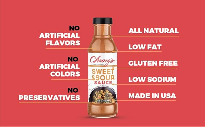 Chung's Sweet and Sour Sauce for Egg Rolls & Asian Appetizers | Low Sodium - Low Fat - Gluten-Free | Dipping & Marinade Sauce | Made in the USA, 12 FL. Oz (Pack of 2)