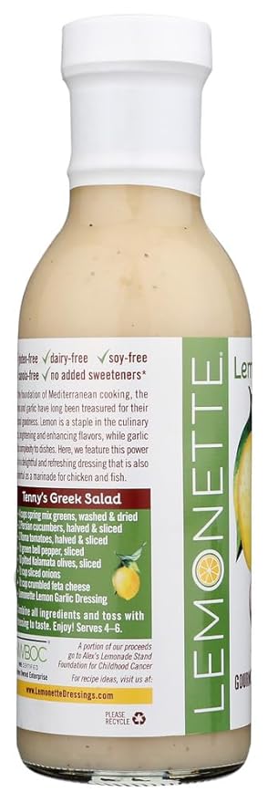 LEMONETTE Sugar Free, Low Cal, Low Fat Salad Dressing: Lemon Garlic 2 Gourmet 12oz bottles - Keto, Gluten Free, Vinegar Free, Soy Free, Dairy Free, Canola Free, Vegan Certified
