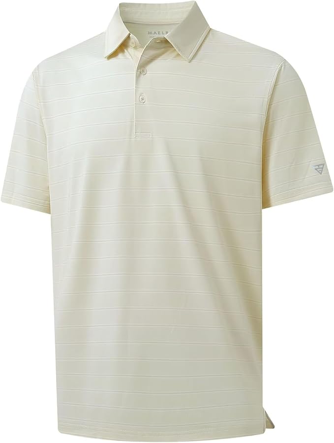 M MAELREG Golf Shirts for Men Moisture Wicking Striped Polo Performance Dry Fit Business Sports Mens Polo Shirts Short Sleeve