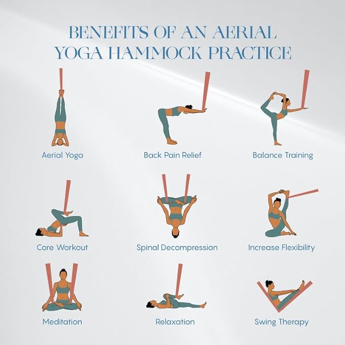 Aerial Silk Yoga Hammock & Swing for Home, Inversion Exercises, Starter Kit for All Levels - Durable with Extension Straps, Carabiners, and Pose Guide