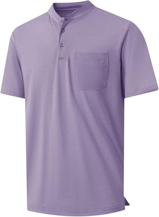 M MAELREG Collarless Golf Shirts for Men Dry Fit Moisture Wicking Performance Solid Casual Mens Henley Shirts Short Sleeve