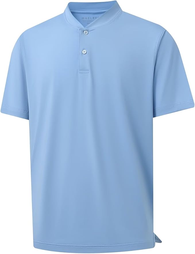 M MAELREG Collarless Golf Shirts for Men Dry Fit Moisture Wicking Performance Solid Casual Mens Henley Shirts Short Sleeve