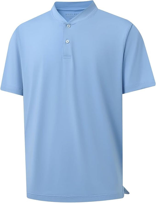 M MAELREG Collarless Golf Shirts for Men Dry Fit Moisture Wicking Performance Solid Casual Mens Henley Shirts Short Sleeve