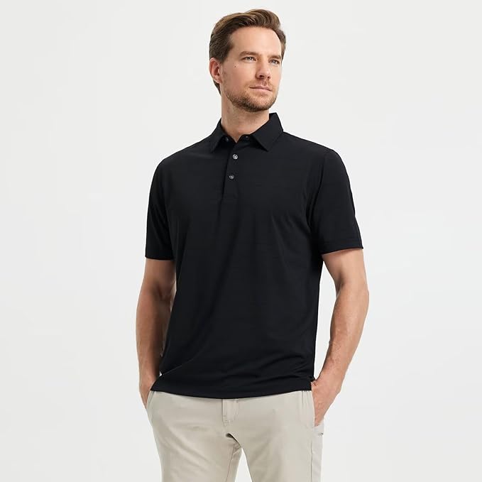 M MAELREG Golf Shirts for Men Moisture Wicking Striped Polo Performance Dry Fit Business Sports Mens Polo Shirts Short Sleeve
