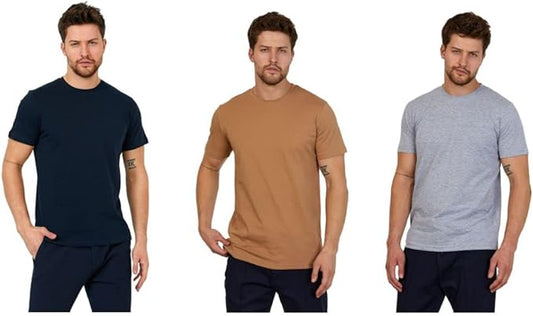 Men's Short Sleeve Crewneck T-Shirt 100% Cotton - Classic Colors - Breathable Mesh Fabric - Ideal for Sports & Everyday Wear
