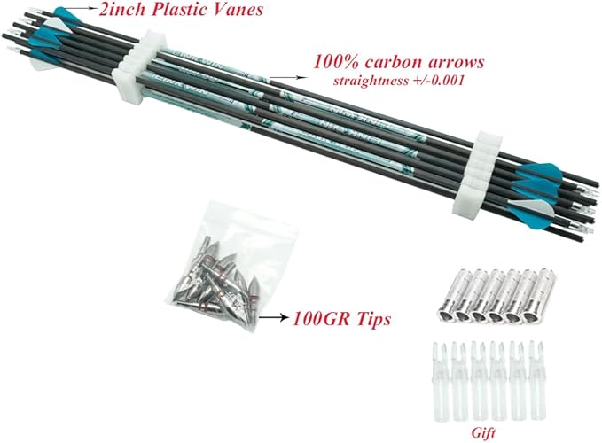 Linkboy Archery 0.001 30inch Carbon Arrows 300 340 400 500 600 Spine Target Practice Arrows Recurve Compound Hunting Bow Longbow 12pcs