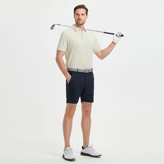 M MAELREG Golf Shirts for Men Moisture Wicking Striped Polo Performance Dry Fit Business Sports Mens Polo Shirts Short Sleeve