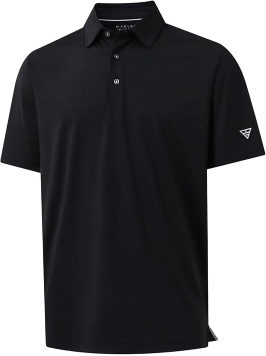 M MAELREG Golf Shirts for Men Moisture Wicking Striped Polo Performance Dry Fit Business Sports Mens Polo Shirts Short Sleeve