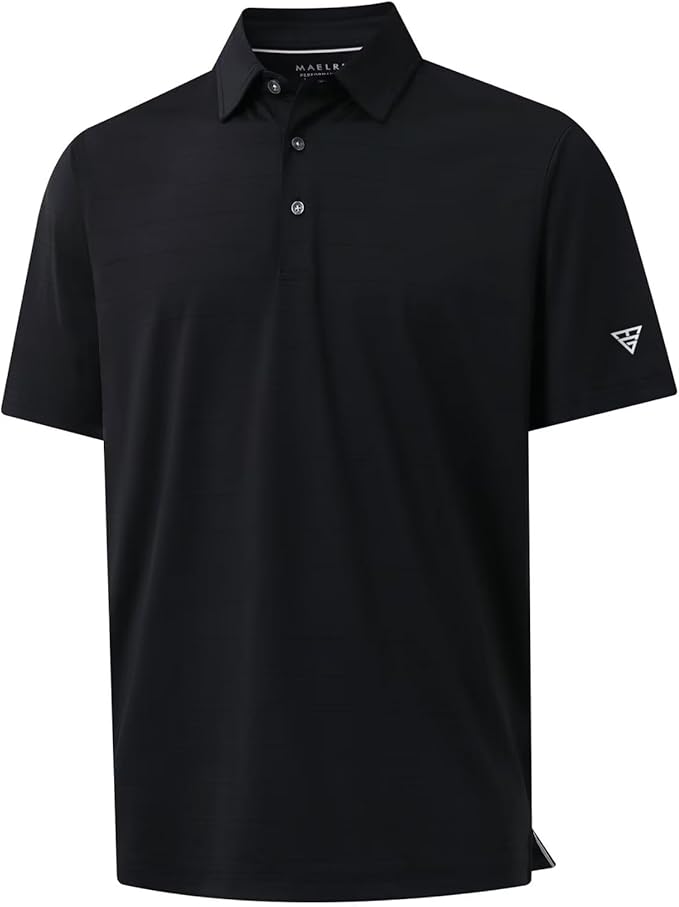 M MAELREG Golf Shirts for Men Moisture Wicking Striped Polo Performance Dry Fit Business Sports Mens Polo Shirts Short Sleeve