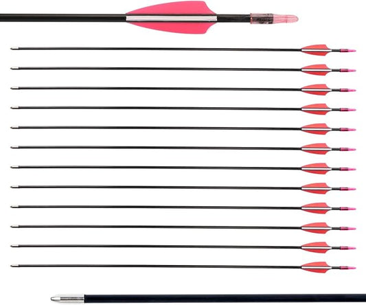 LWANO 28" Fiberglass Arrows - Archery Practice Target Arrows with Blunt Tips Durable Shaft for Youth Kids Children Beginners on Recurve&Long Bows(Pack of 12)
