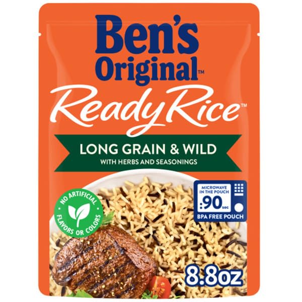 BEN'S ORIGINAL Ready Rice Long Grain and Wild Flavored Rice, Easy Dinner Side, 8.8 oz Pouch (Pack of 12)