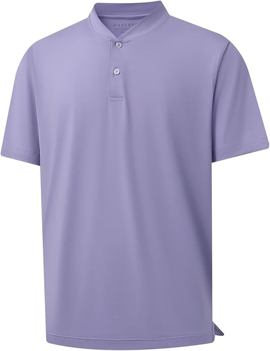M MAELREG Collarless Golf Shirts for Men Dry Fit Moisture Wicking Performance Solid Casual Mens Henley Shirts Short Sleeve