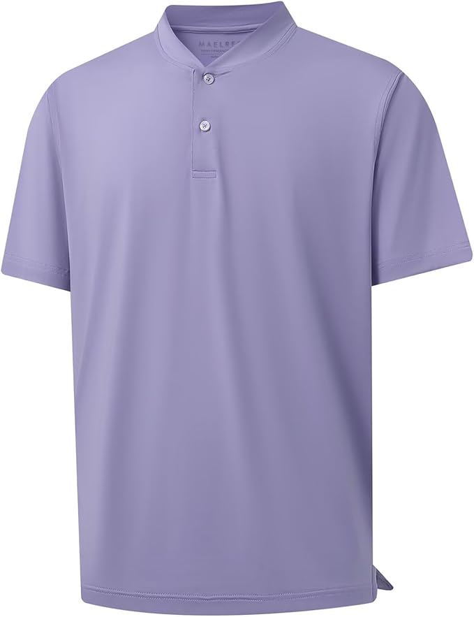 M MAELREG Collarless Golf Shirts for Men Dry Fit Moisture Wicking Performance Solid Casual Mens Henley Shirts Short Sleeve