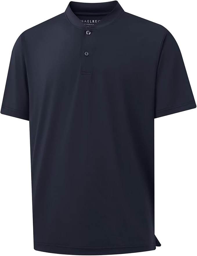 M MAELREG Collarless Golf Shirts for Men Dry Fit Moisture Wicking Performance Solid Casual Mens Henley Shirts Short Sleeve