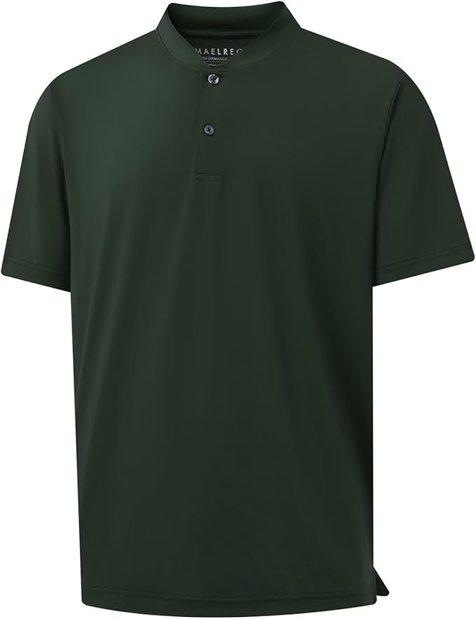 M MAELREG Collarless Golf Shirts for Men Dry Fit Moisture Wicking Performance Solid Casual Mens Henley Shirts Short Sleeve