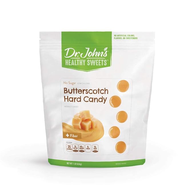 Dr. John’s Sugar Free Candy, Healthy Hard Candy with Zero Sugar, Low Calorie Snacks, Keto Friendly, Vegan, Gluten Free, Butterscotch Flavor, 100 Count, 1 LB