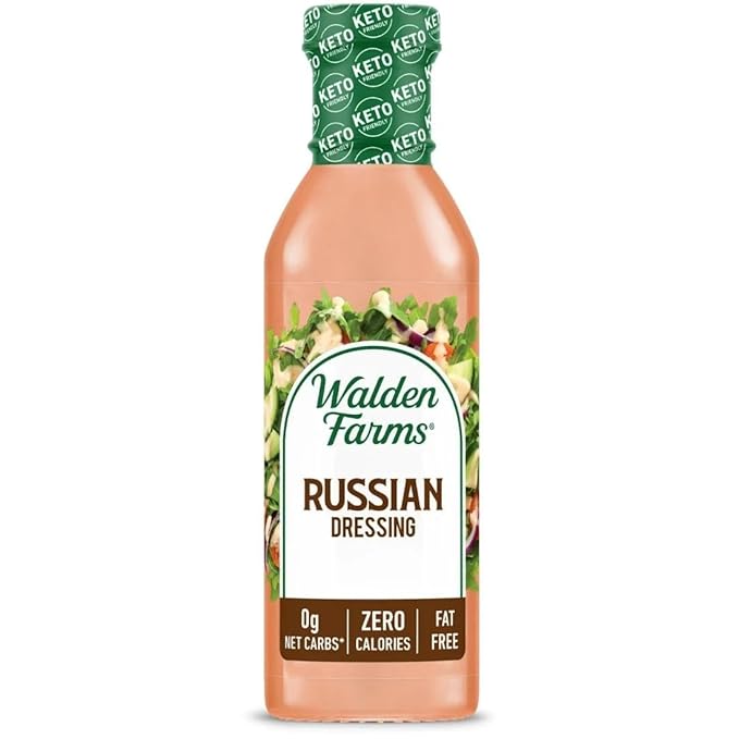 Walden Farms Russian Dressing – Calorie-Free, Gluten-Free, Low Carb, Keto-Friendly, Sugar-Free, Fat-Free, Dairy-Free Sweet & Tangy Russian Flavor – 12 oz Bottle