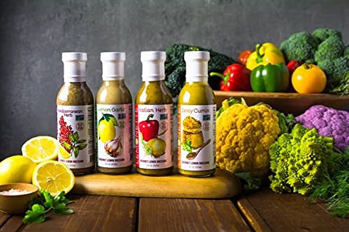 LEMONETTE Sugar Free, Low Cal, Low Fat Salad Dressing: Mediterranean Herb with Sumac- 1 Gourmet 12oz bottle - Gluten Free, Vinegar Free, Soy Free, Canola Free, Vegan Certified