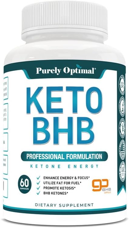 Purely Optimal Keto BHB Capsules – Exogenous Ketone Pills for Ketosis Support, Sustained Energy, Focus & Metabolism – for Women & Men, 120 Capsules