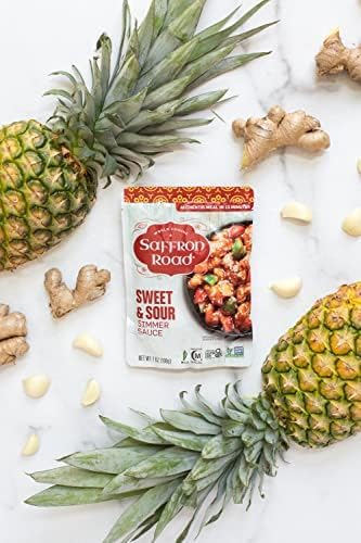 Saffron Road Simmer Sauce Variety Pack | Lemongrass Basil, Coconut Curry, Pad Thai, Sweet & Sour, and Tikka Masala | Vegetarian, Non-GMO, Halal, and Kosher | 7.0oz Pouch | Pack of 5