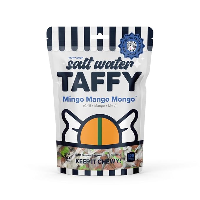 Taffy Shop Mingo Mango Mongo, Chili Mango Lime Salt Water Taffy – Gourmet Soft Chewy Candy, Bulk Sweet Snack, Fresh Gift & Gluten-Free, 35 Individually Wrapped Pieces (7oz)