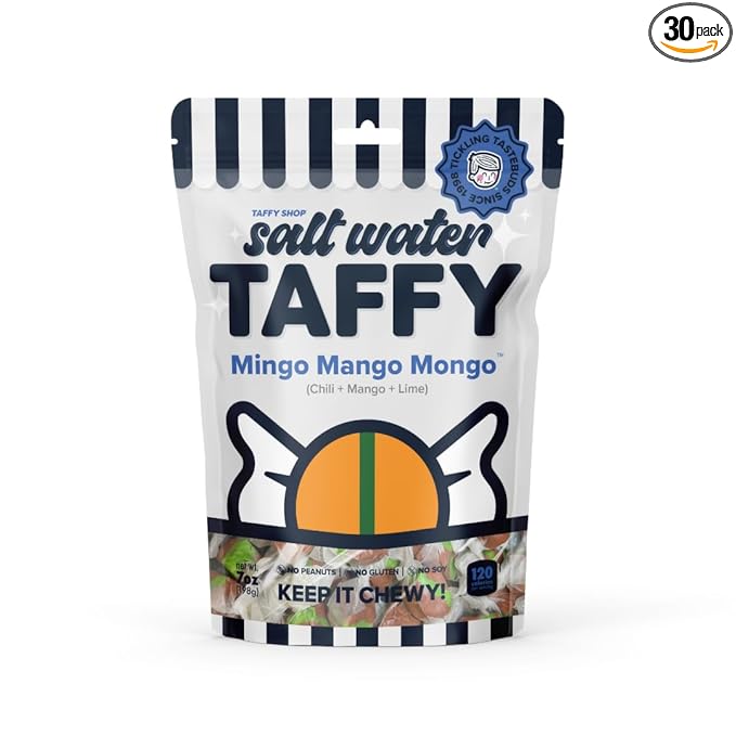 Taffy Shop Mingo Mango Mongo, Chili Mango Lime Salt Water Taffy Gourmet Soft Chewy Candy, Bulk Sweet Snack, Fresh Gift & Gluten-Free, 140 Individually Wrapped Pieces (32oz)