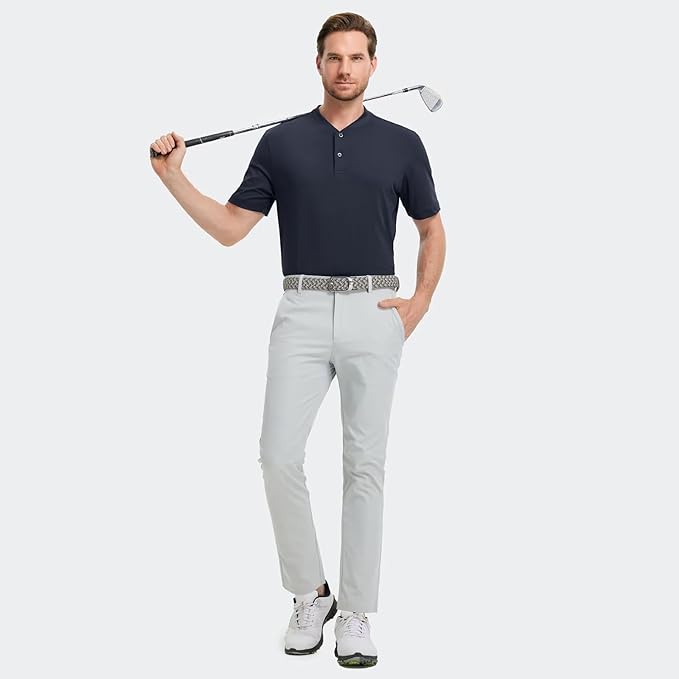 M MAELREG Collarless Golf Shirts for Men Dry Fit Moisture Wicking Performance Solid Casual Mens Henley Shirts Short Sleeve