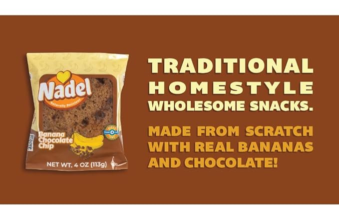 Nadel - NATURALLY DELICIOUS BANANA CHOCOLATE CHIP CAKE SLICES (12 Pack) Sweet Breads & Cakes, Back to School lunch snack, breakfast bar