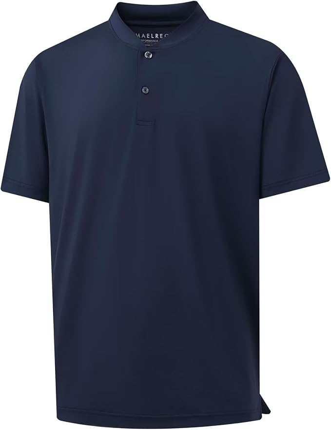 M MAELREG Collarless Golf Shirts for Men Dry Fit Moisture Wicking Performance Solid Casual Mens Henley Shirts Short Sleeve