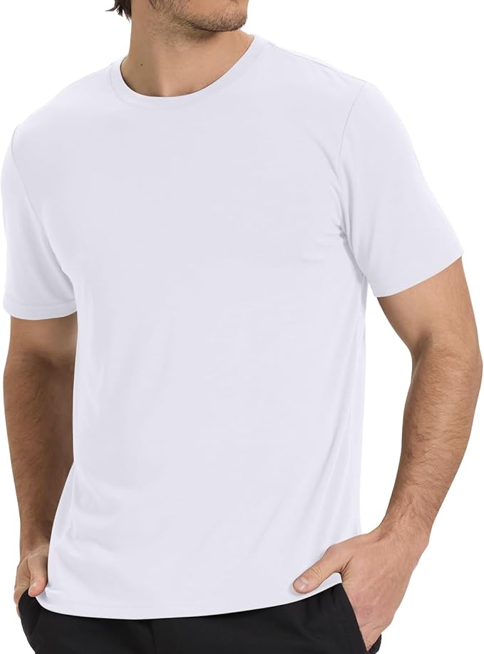 BAMBOO COOL Men's Crewneck T-Shirts Short Sleeve Heavy Weight Tees Athletic Casual Basic T Shirt